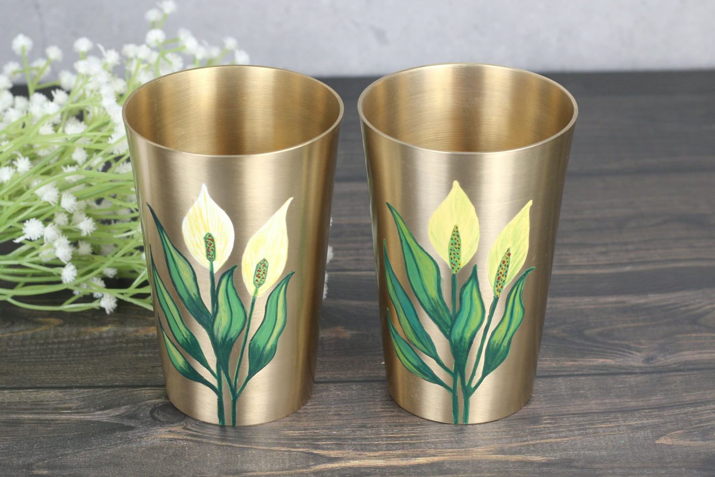 Kansyakar Bronze Patiala Lassi Glass – 350ml Heavy Traditional Cup | Hand-Painted Floral Design | Matte Finish | Food Grade Lacquer