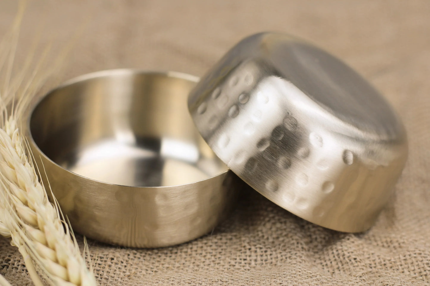Handcrafted hammered bronze Mukta bowl with glossy and matte finishes, 150ml, showcasing elegant and durable design by Kansyakar.