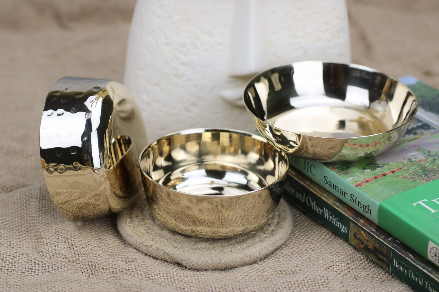 Hand-Hammered Bronze Thali Set – 7-Piece Artisan Dinnerware | Kansyakar Signature Series