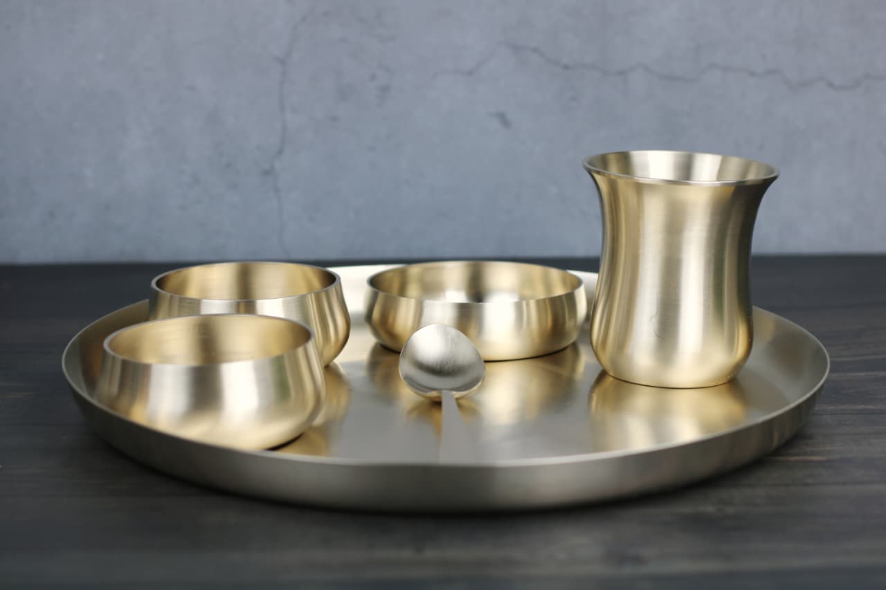 Kansyakar Bronze Tangy Dinner Set – 6 Pieces | Pure Bronze Thali Set (11 & 12 Inch Plate Options)