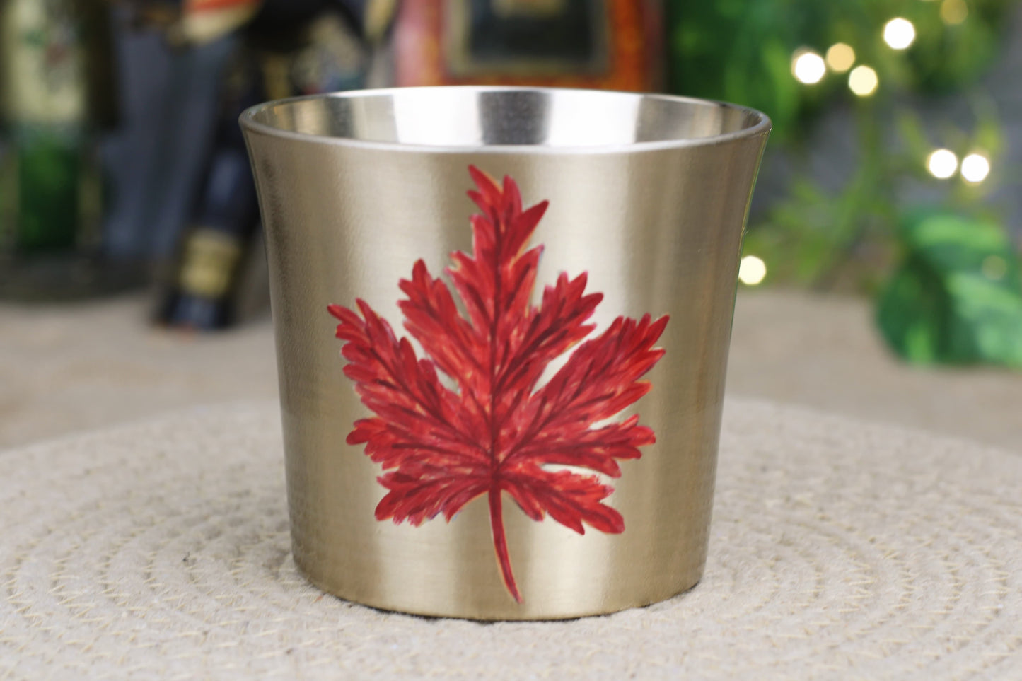 Hand-Painted Bronze Glass – 300 ml Matte Finish | Maple Leaf Artwork with Food-Grade Lacquer