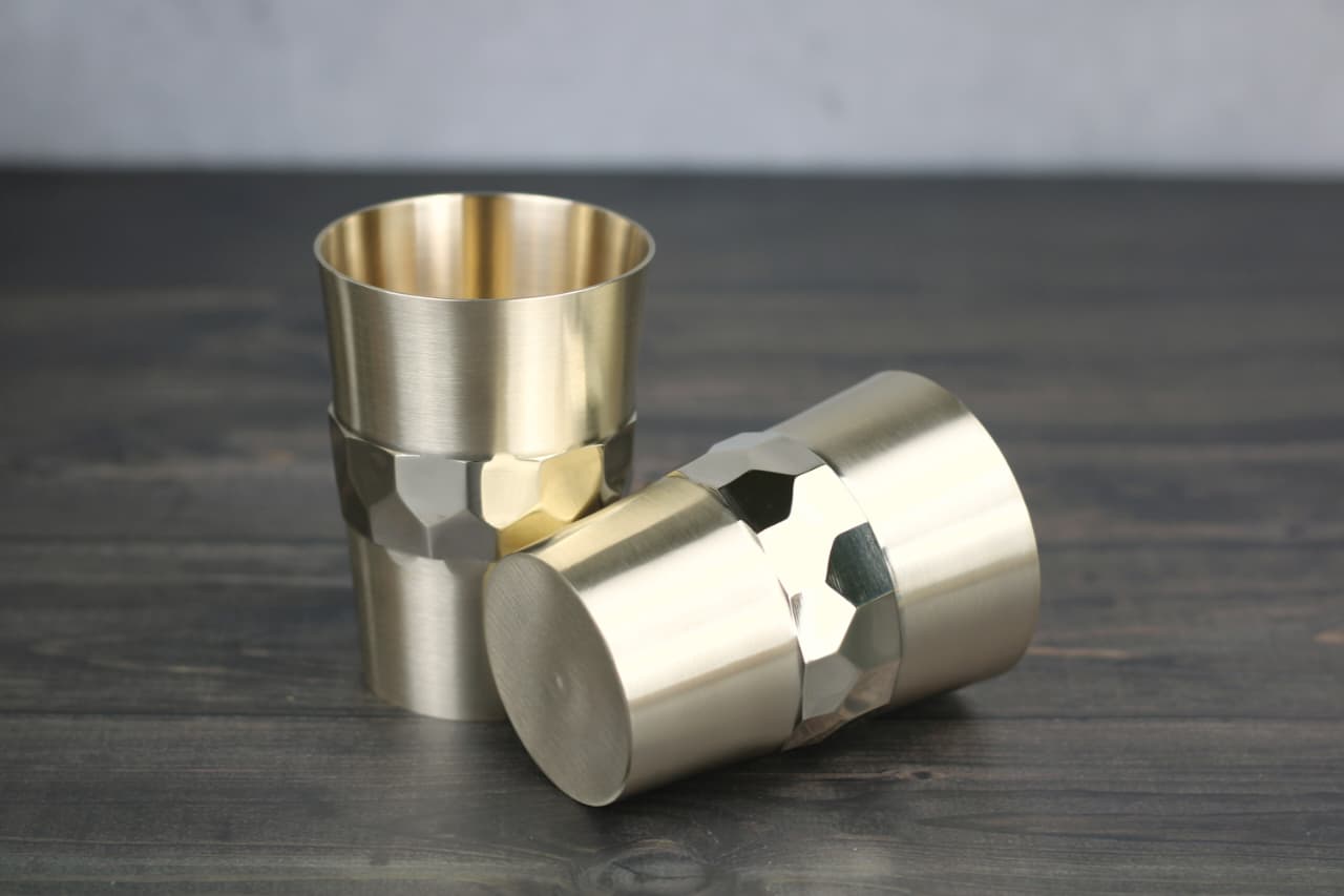 Kansyakar Bronze Hexa Tumbler – 220ml Traditional Cup | Handcrafted | Matte Finish | Set of two glasses