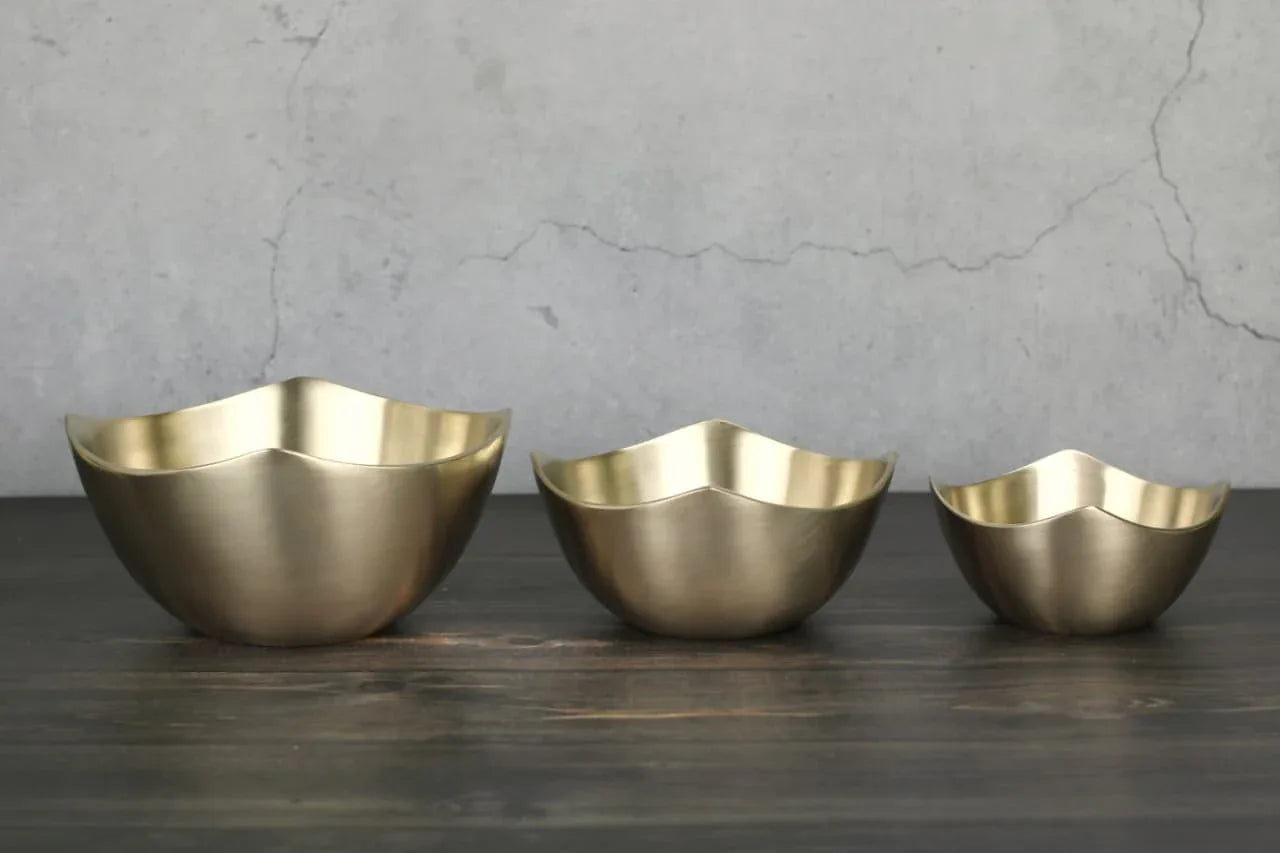 Handcrafted bronze lotus petal bowl by Kansyakar, decorative and serving bowl available in small, medium, and large sizes.