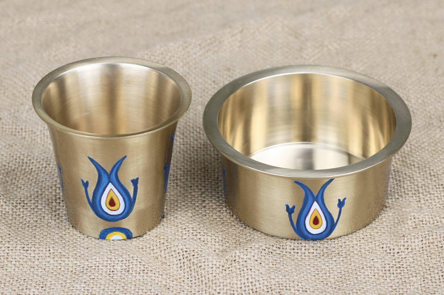 Bronze Coffee Dabara Set with Hand-Painted Turkish Art – Traditional Tumbler & Bowl