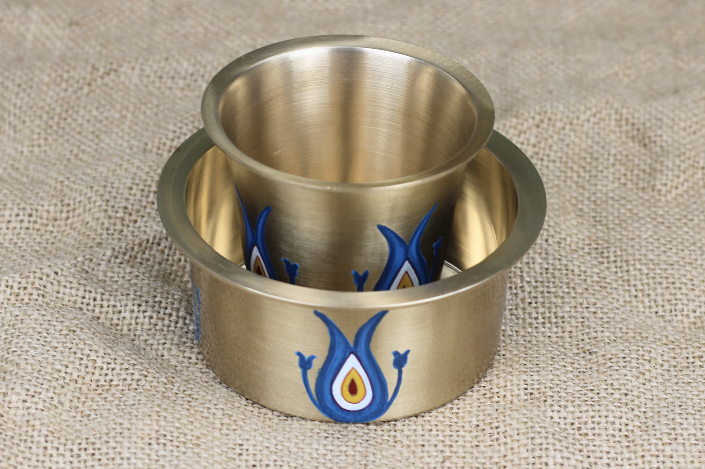 Bronze Coffee Dabara Set with Hand-Painted Turkish Art – Traditional Tumbler & Bowl