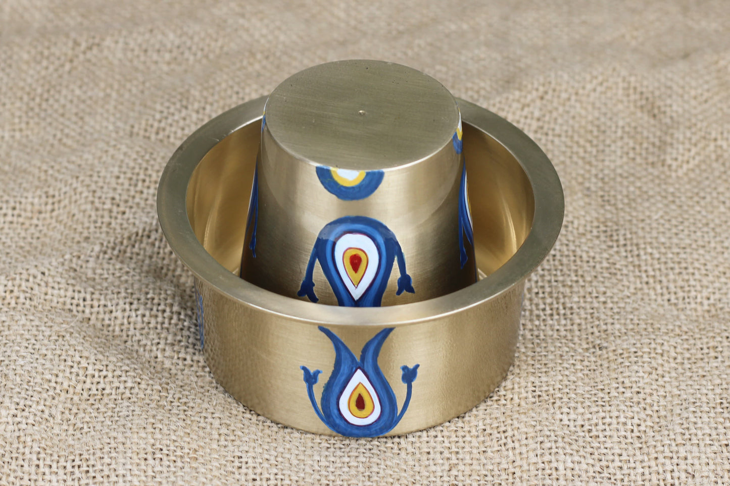 Bronze Coffee Dabara Set with Hand-Painted Turkish Art – Traditional Tumbler & Bowl