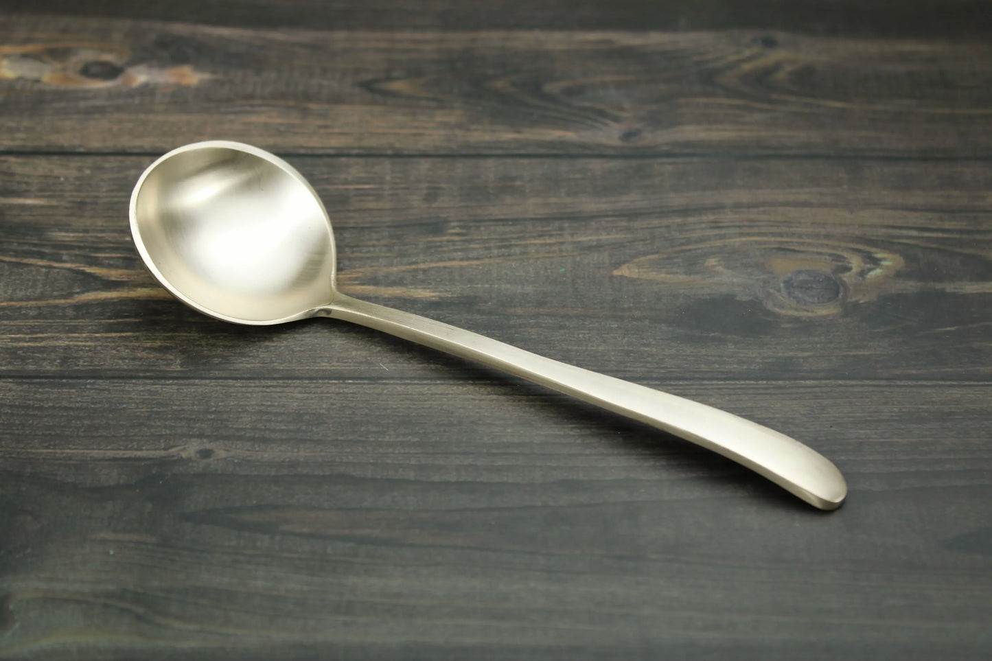 Bronze Kansyakar Golchi serving spoon with a 7-inch deep bowl, ideal for serving gravy, curries, and soups.