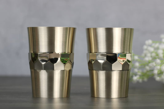 Kansyakar Bronze Hexa Tumbler – 220ml Traditional Cup | Handcrafted | Matte Finish | Set of two glasses