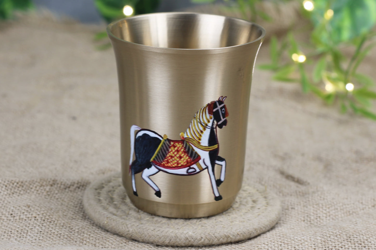 Bronze Celebration Tumbler - Mughlai Horse | Decorative Hand-Painted Bronze Tumbler | 220 ml