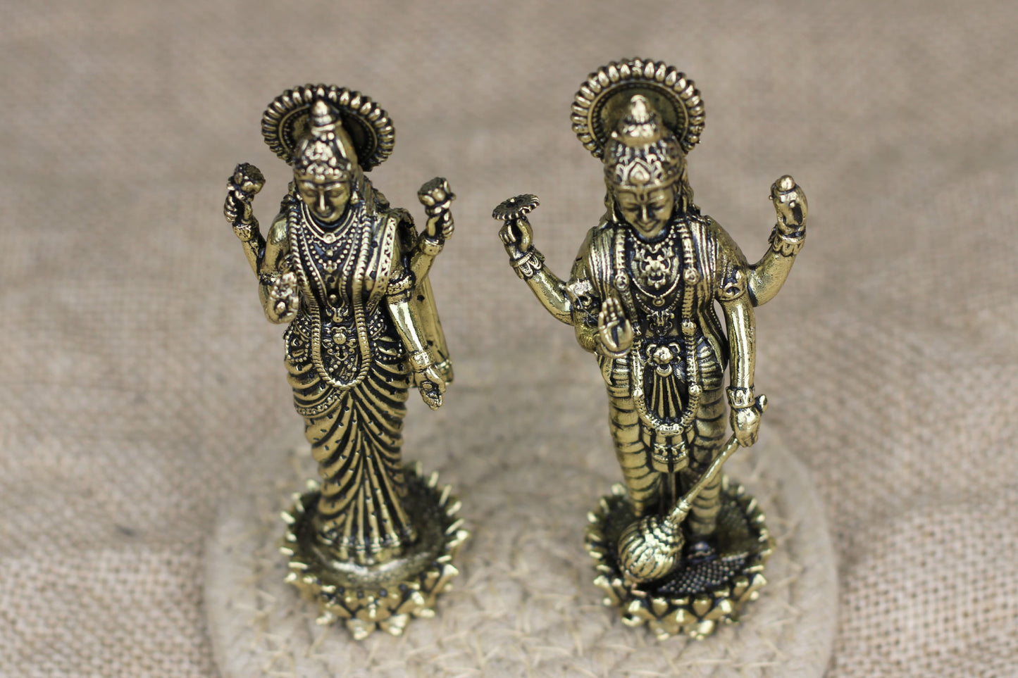 Premium Brass Lakshmi Narayan Idols – Handcrafted Antique Finish | 10 cm Height