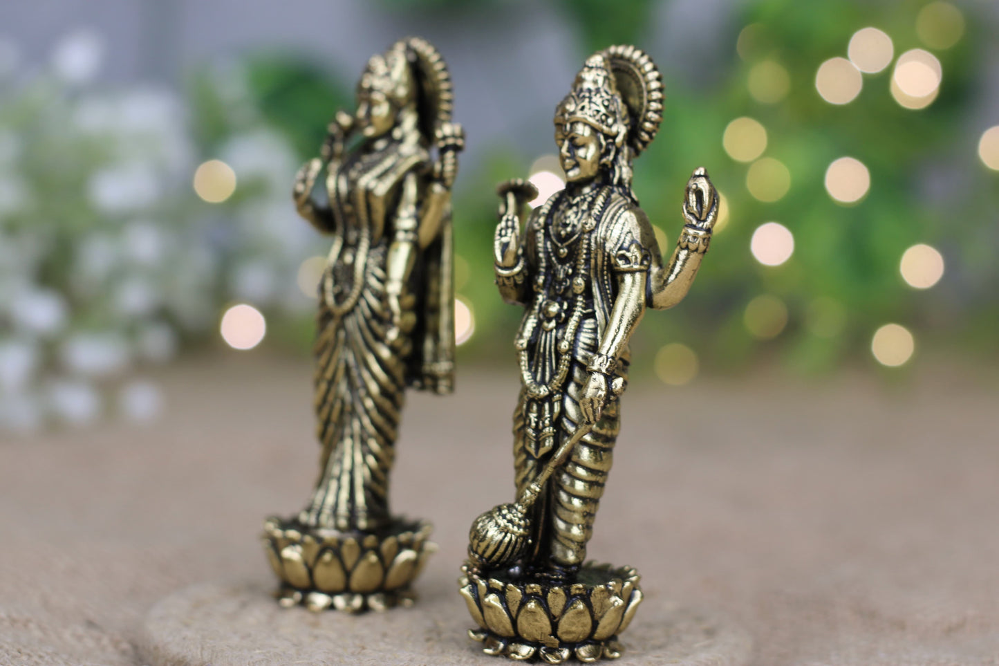 Premium Brass Lakshmi Narayan Idols – Handcrafted Antique Finish | 10 cm Height
