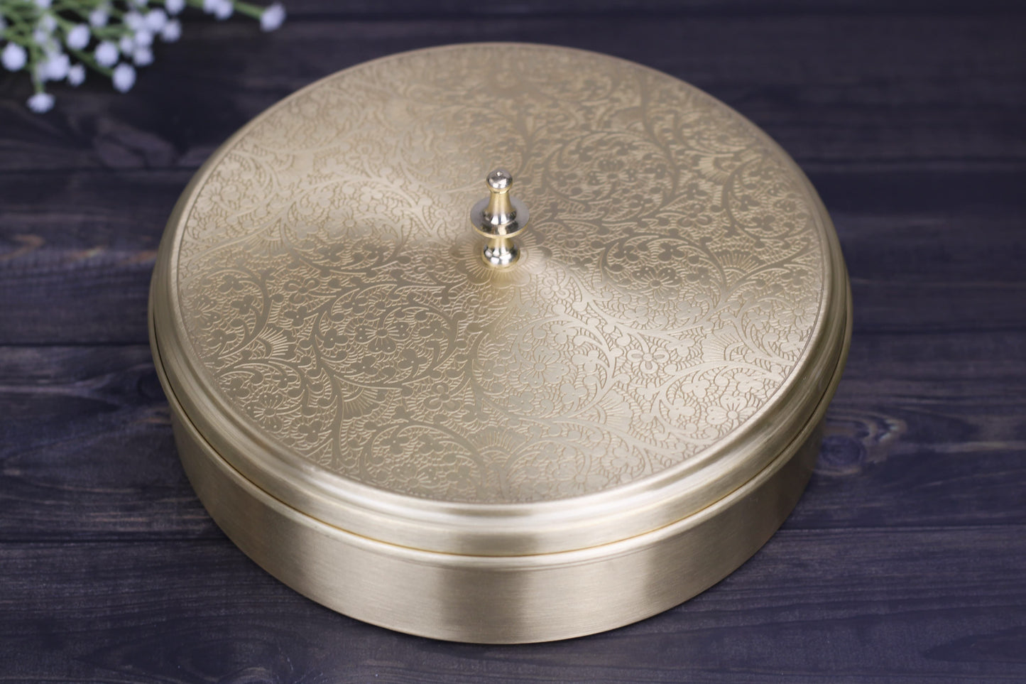 Brass Masala Dani – 7 Bowl Tin-Coated Spice Box for Indian Kitchen | Small, Medium & Large