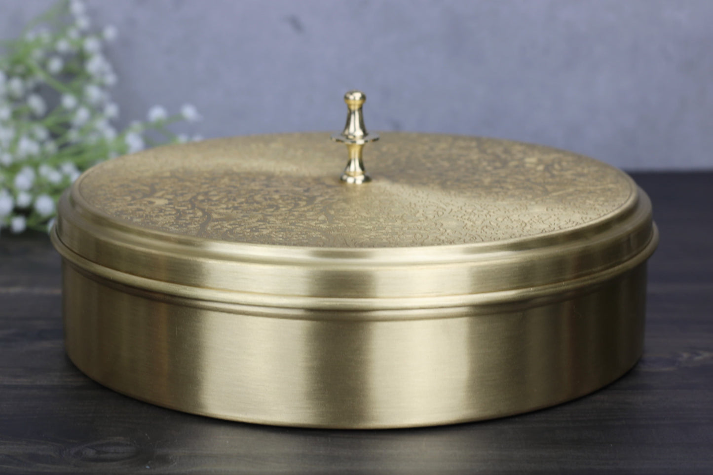 Brass Masala Dani – 7 Bowl Tin-Coated Spice Box for Indian Kitchen | Small, Medium & Large