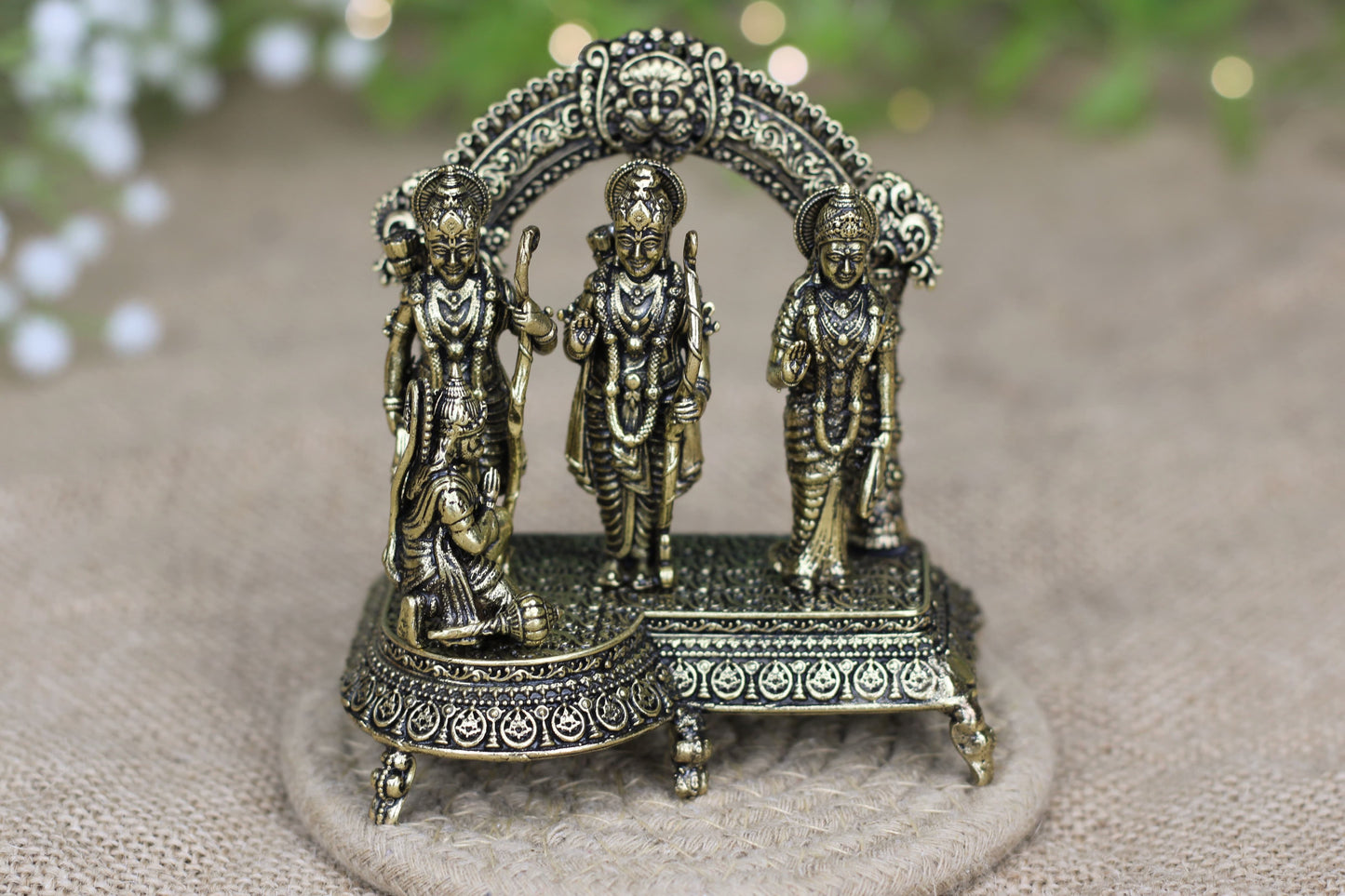 Premium Brass Ram Darbar Idol – Ram, Sita, Lakshman & Hanuman | Spiritual Home Decor