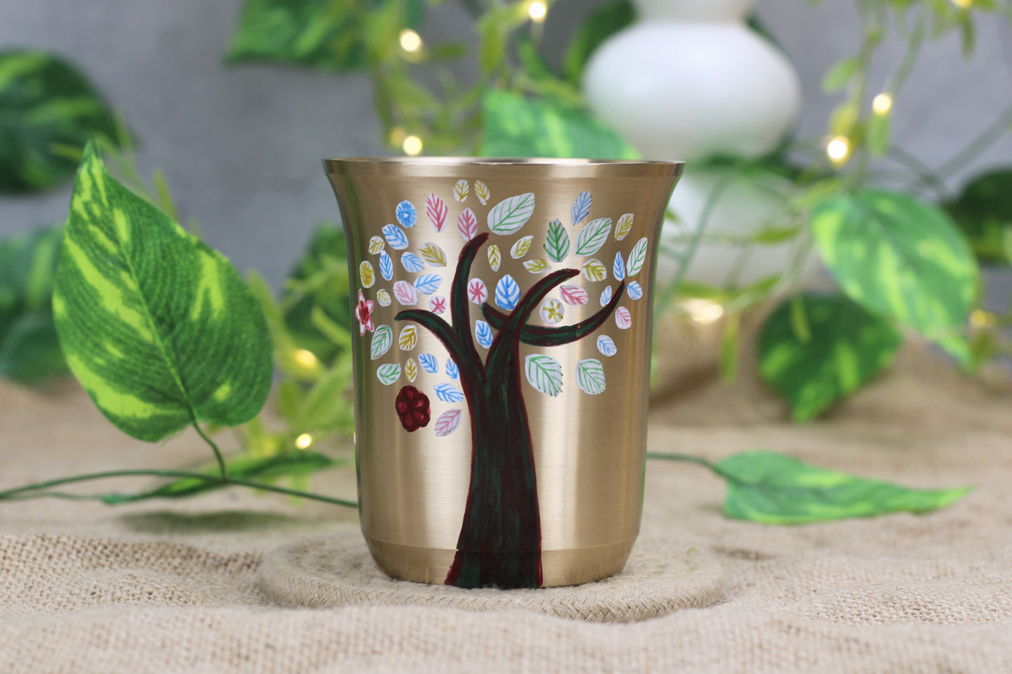 Bronze Celebration Tumbler - Tree of Life Tumbler | Decorative Hand-Painted Bronze Tumbler | 220 ml