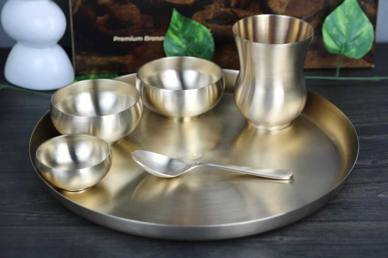 Kansyakar Bronze Curvy Dinner Set – 6-Piece | Matte Finish | Pure Bronze