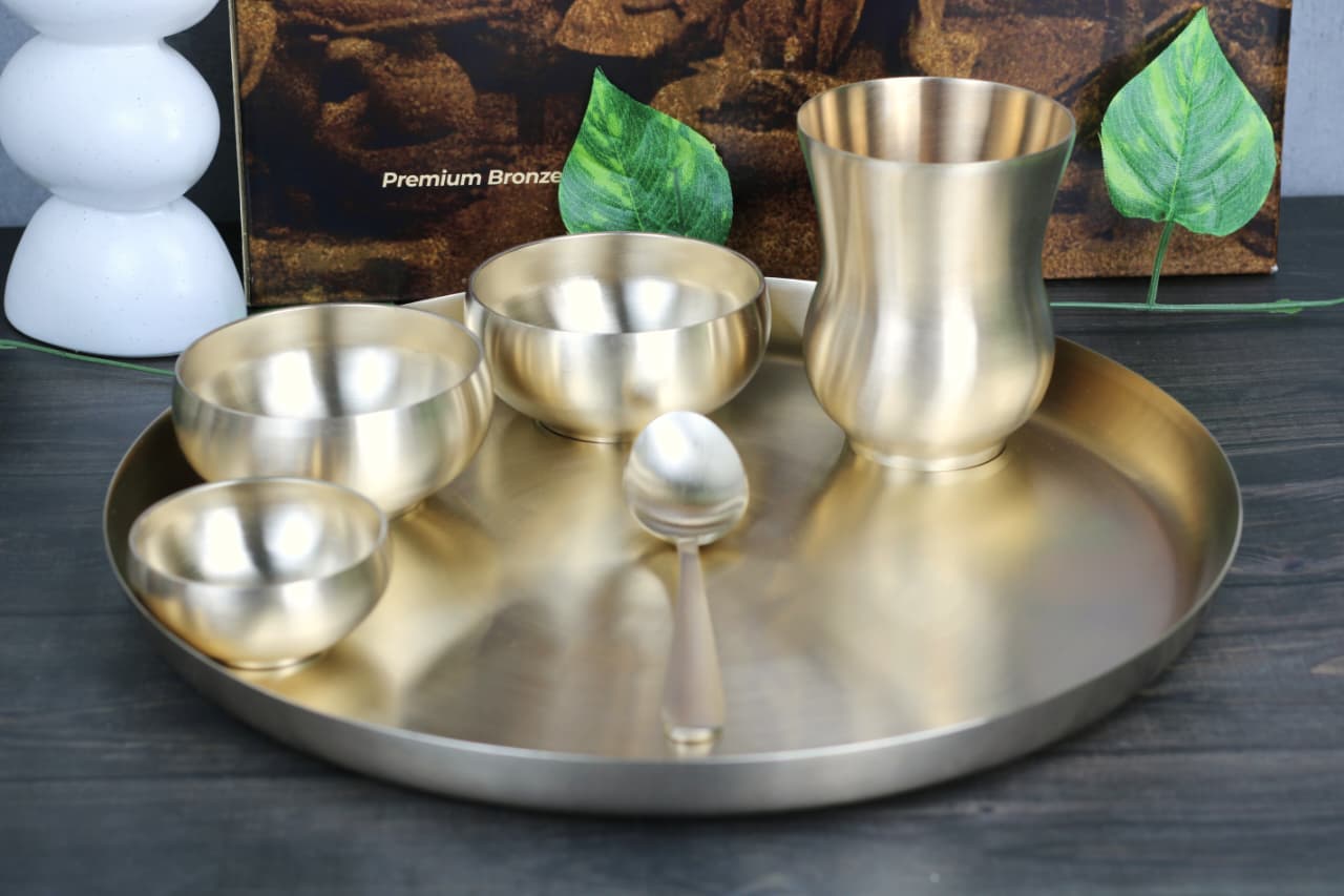 Kansyakar Bronze Curvy Dinner Set – 6-Piece | Matte Finish | Pure Bronze