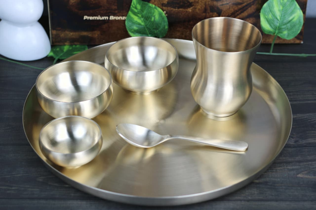 Kansyakar Bronze Curvy Dinner Set – 6-Piece | Matte Finish | Pure Bronze