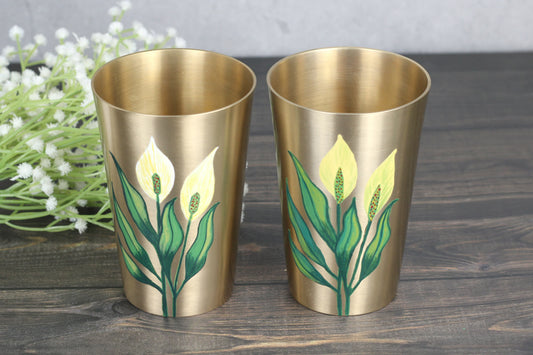 Kansyakar Bronze Patiala Lassi Glass – 350ml Heavy Traditional Cup | Hand-Painted Floral Design | Matte Finish | Food Grade Lacquer