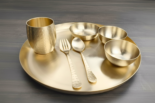 Bronze (Kansa) Apple Hammered Dinner Set – Traditional Thali Set | 7 Pcs