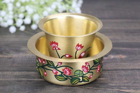 Handcrafted Brass Coffee Dabara Set – Lotus Design (360g)