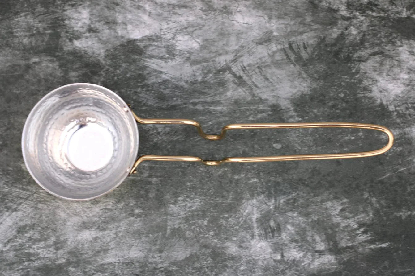 Brass Vaghariya Pan for tempering, traditional Tadka pan by Kansyakar, available in 250 ml and 350 ml sizes, tin coated.
