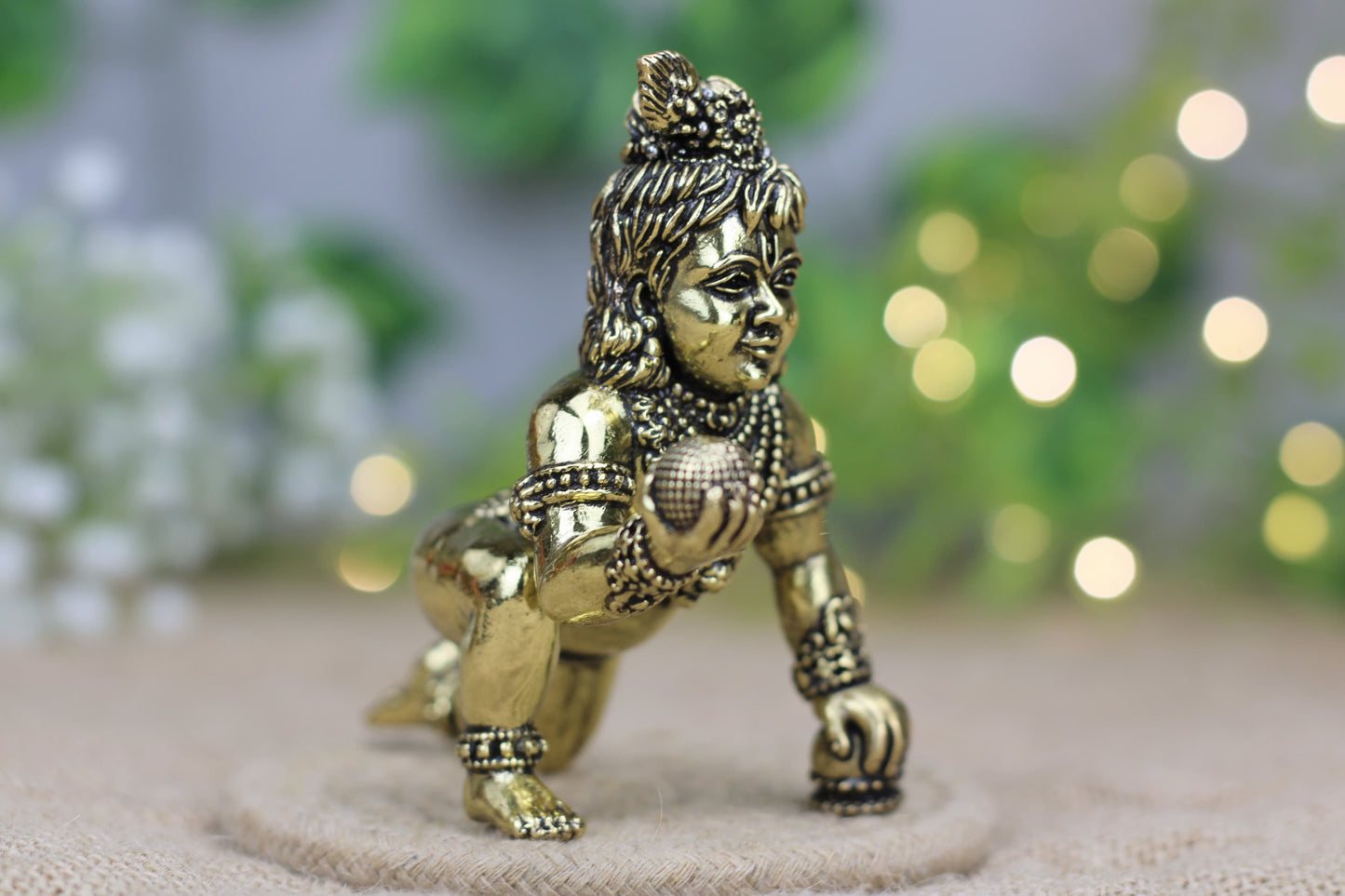 Premium Brass Laddu Gopal Idol – Handcrafted Bal Gopal Murti for Pooja & Décor 6 (l) × 11 (w) × 10 (h) cm