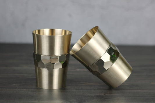 Kansyakar Bronze Hexa Tumbler – 220ml Traditional Cup | Handcrafted | Matte Finish | Set of two glasses