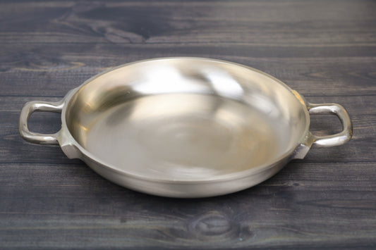 6.4" Bronze Handled Serving Dish - Matte/Glossy Finish | 250ml Pure Kansa Bowl for Salads, Curries & Puja (620gm)