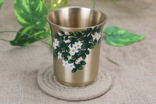 Bronze Celebration Tumbler – Hand Painted White Lily Design – 220 ml Capacity – Elegant Gift & Keepsake