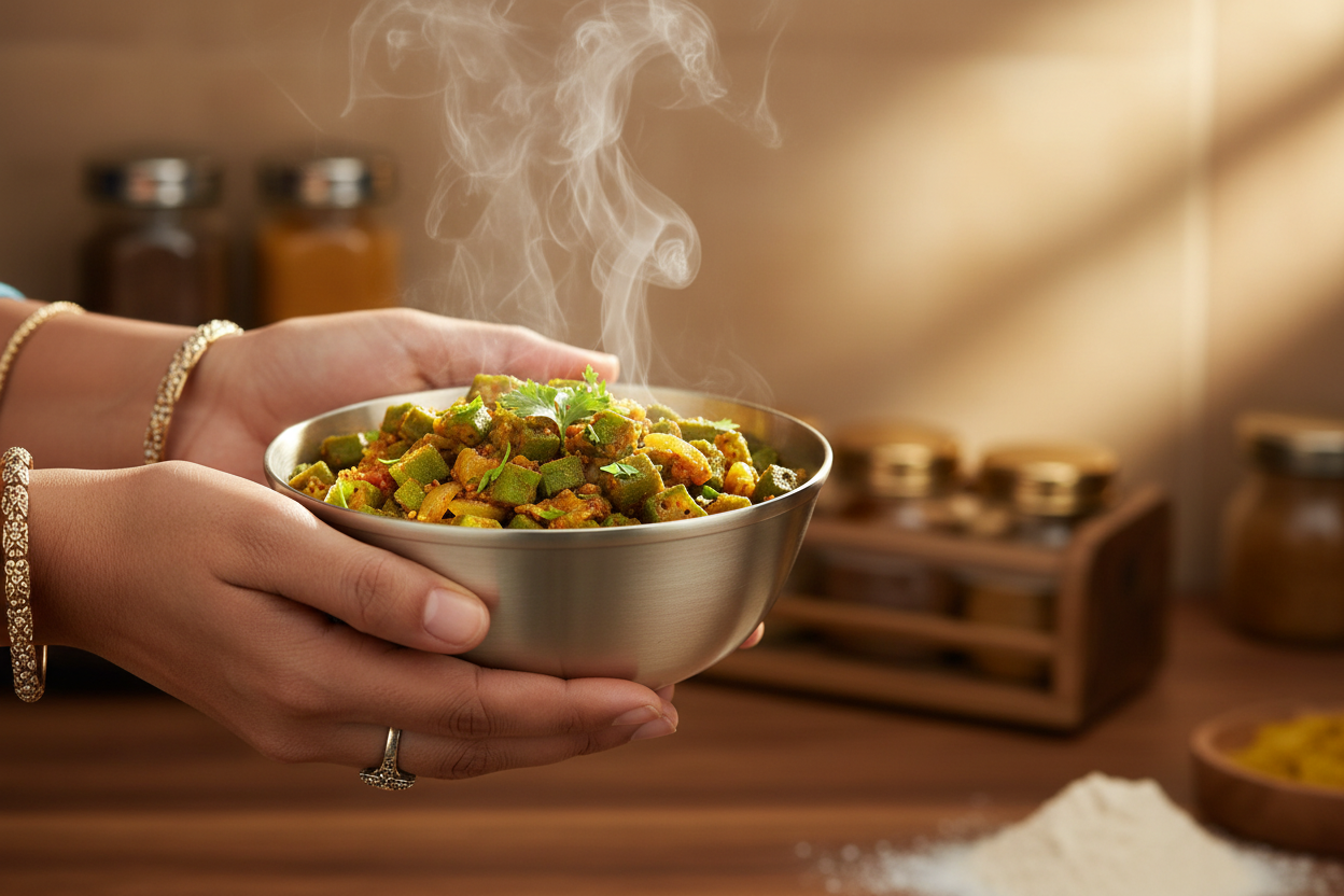 Kansyakar Bronze Bliss Bowl with Bhindi Sabzi