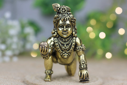 Premium Brass Laddu Gopal Idol – Handcrafted Bal Gopal Murti for Pooja & Décor 6 (l) × 11 (w) × 10 (h) cm