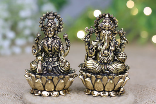 Handcrafted Brass Lakshmi Ganesh Idol Set – Prosperity & Auspicious Beginnings (2 Sizes)