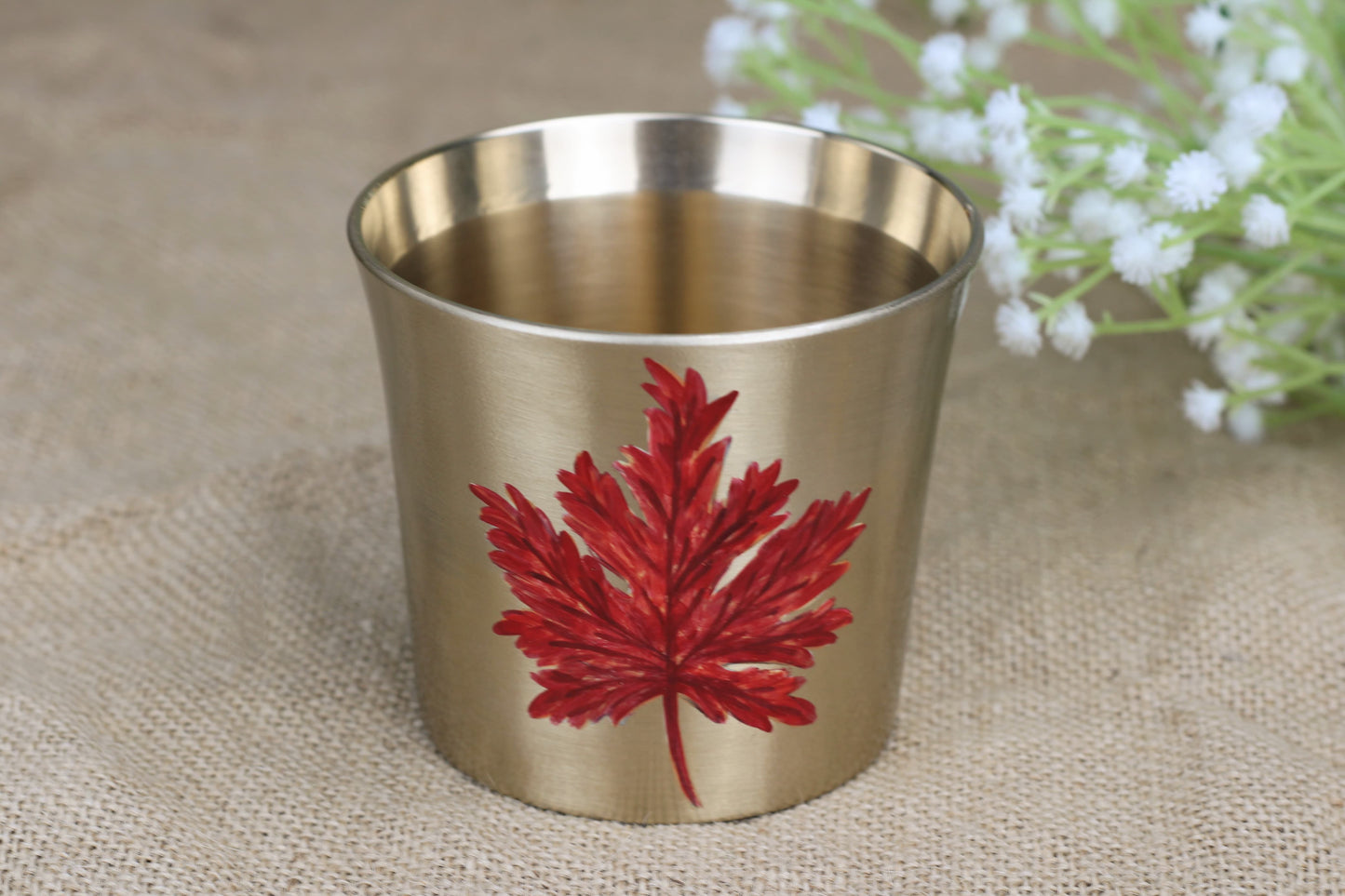 Hand-Painted Bronze Glass – 300 ml Matte Finish | Maple Leaf Artwork with Food-Grade Lacquer