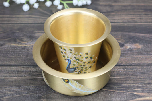 Traditional Brass Coffee Dabara Set – Mayur (Peacock) Motif